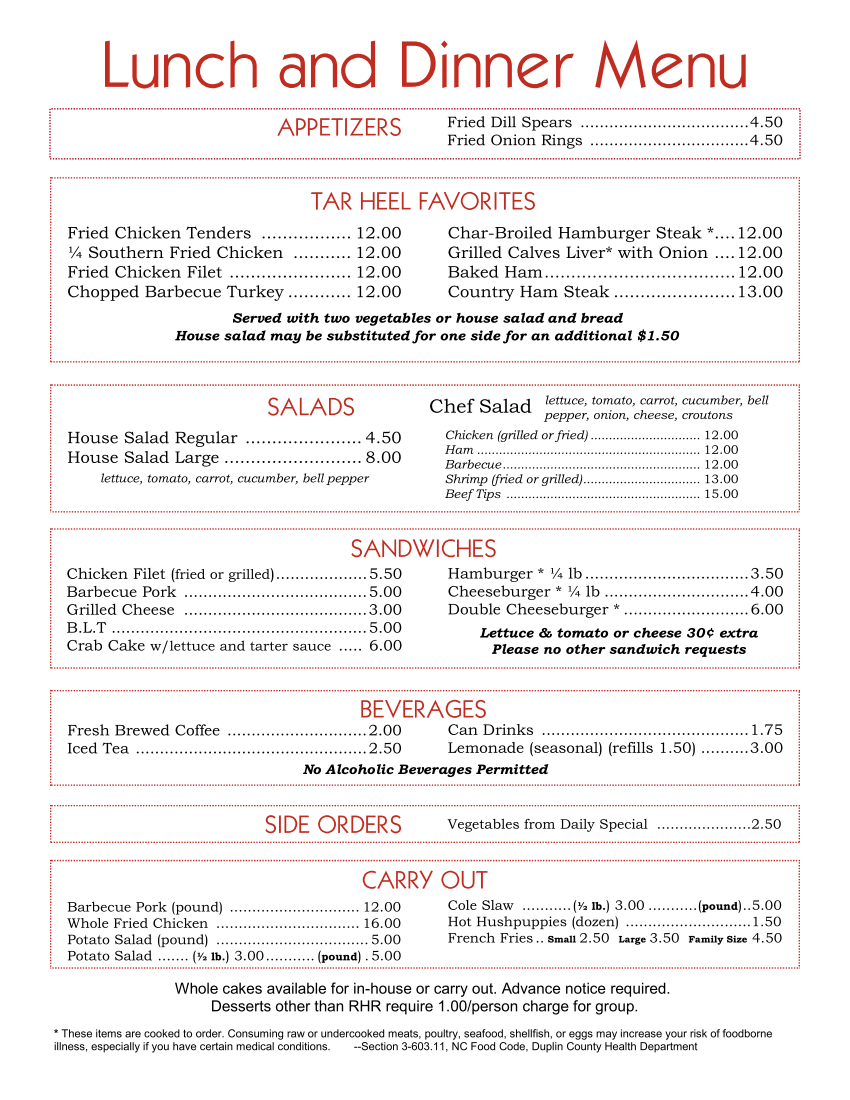 Lunch and Dinner Menu